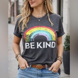 Gray 'Be Kind' Rainbow Graphic Tee